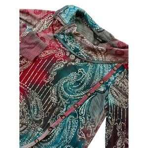 ALI miles Women's Paisley Print Cowl Neck Tunic Top Long Sleeve Patchwork BOHO S